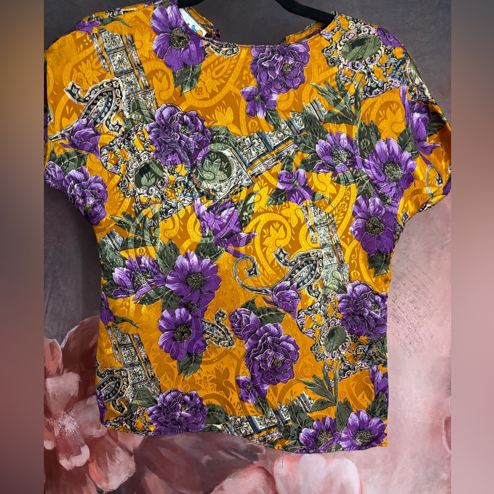 Orange and Purple Satin Brocade blouse Size S